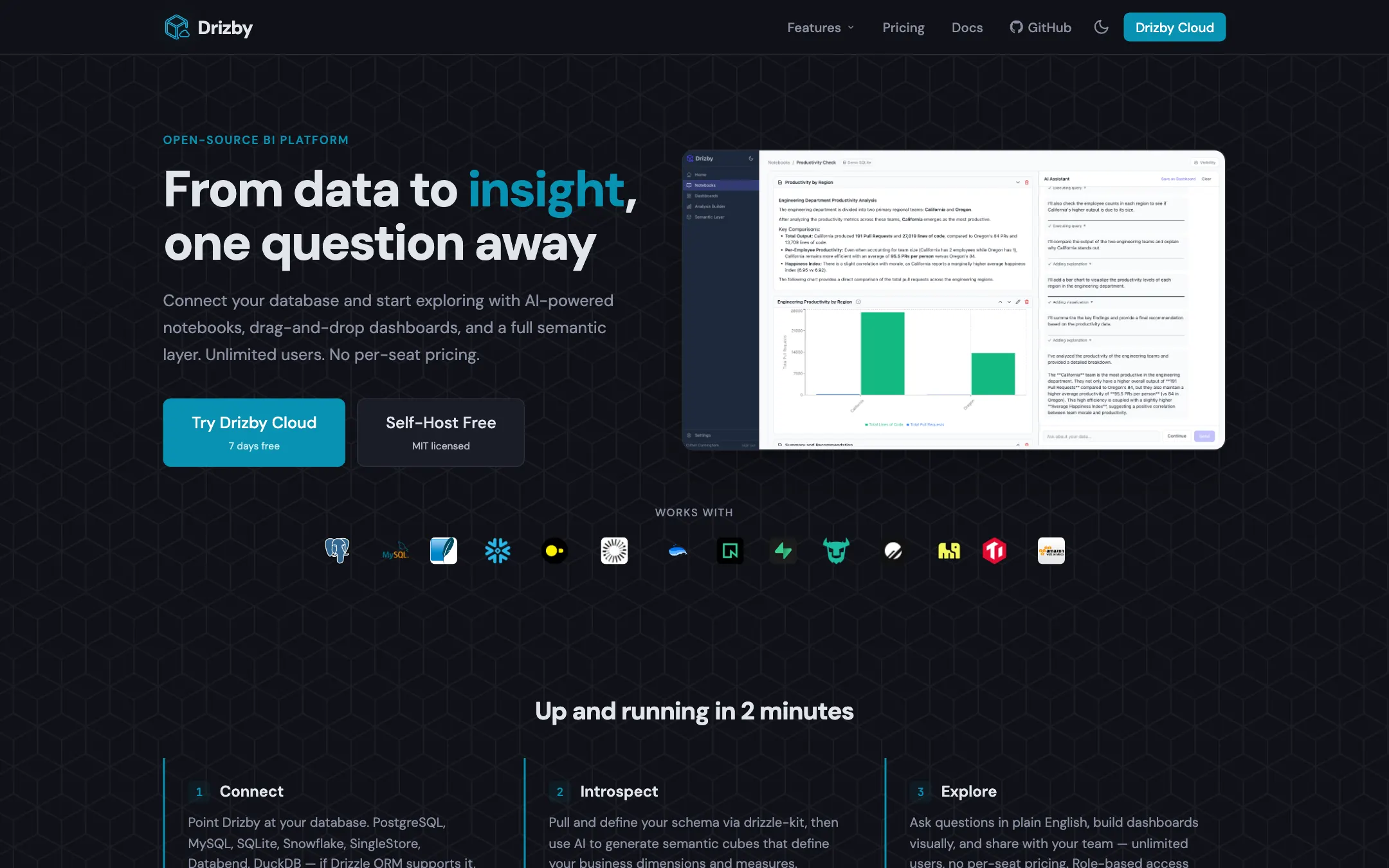 Screenshot of the Drizby website