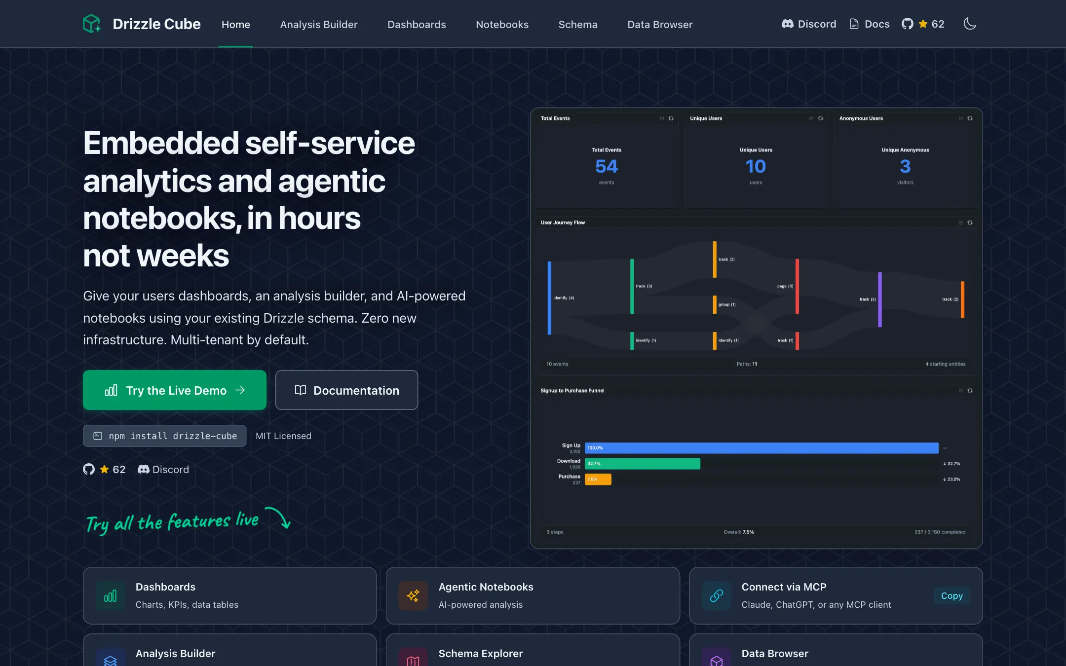 Screenshot of the Drizzle Cube website