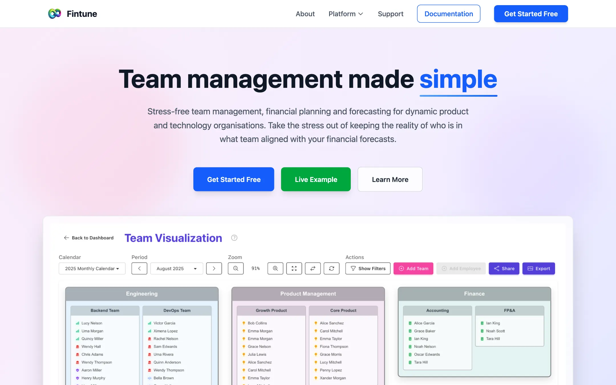 Screenshot of the Fintune website