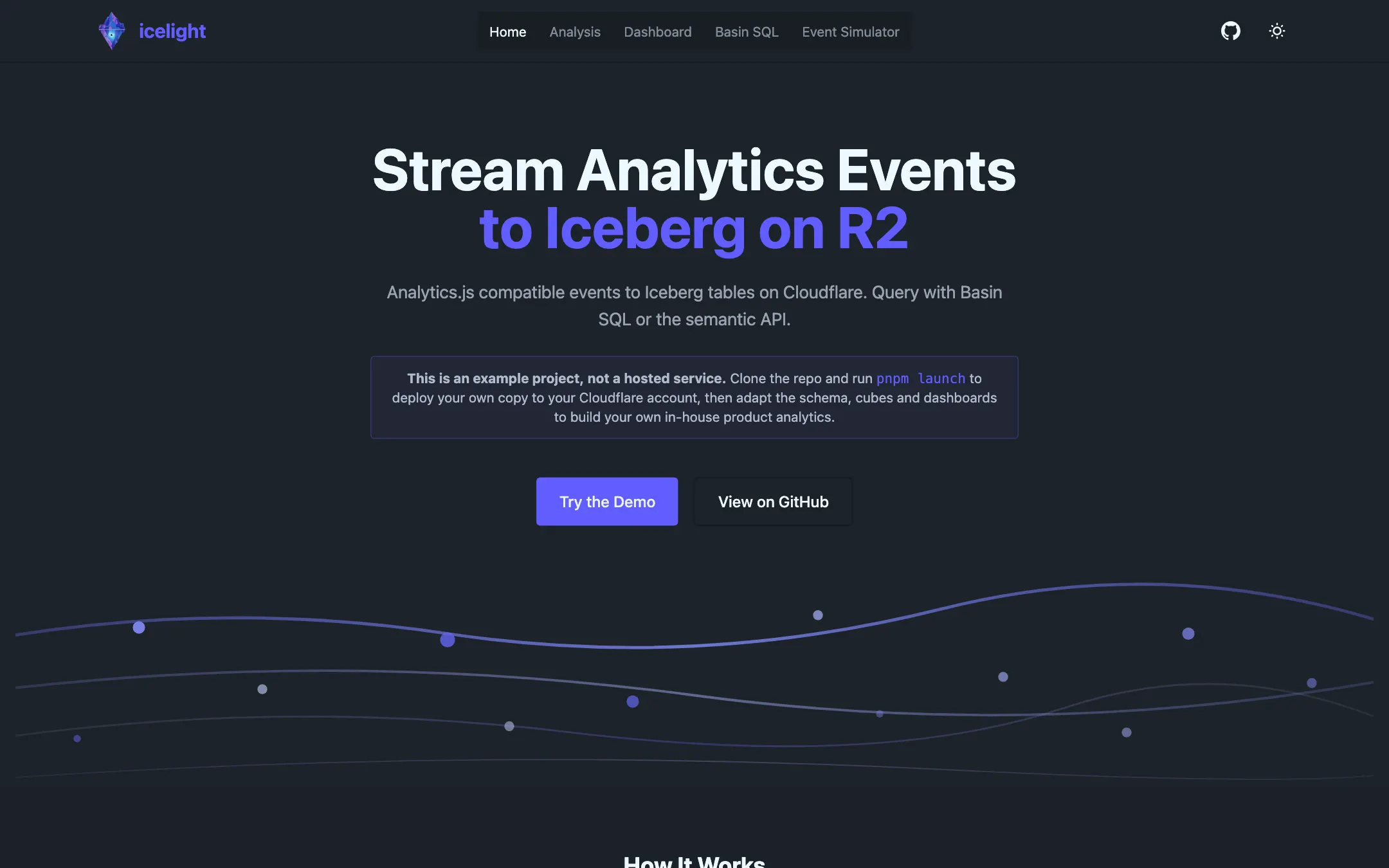Screenshot of the icelight website