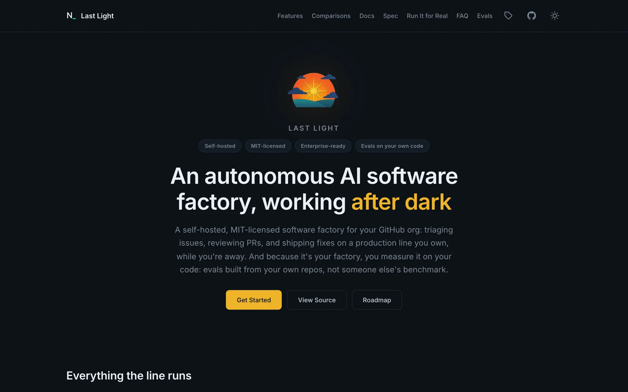Screenshot of the Last Light website