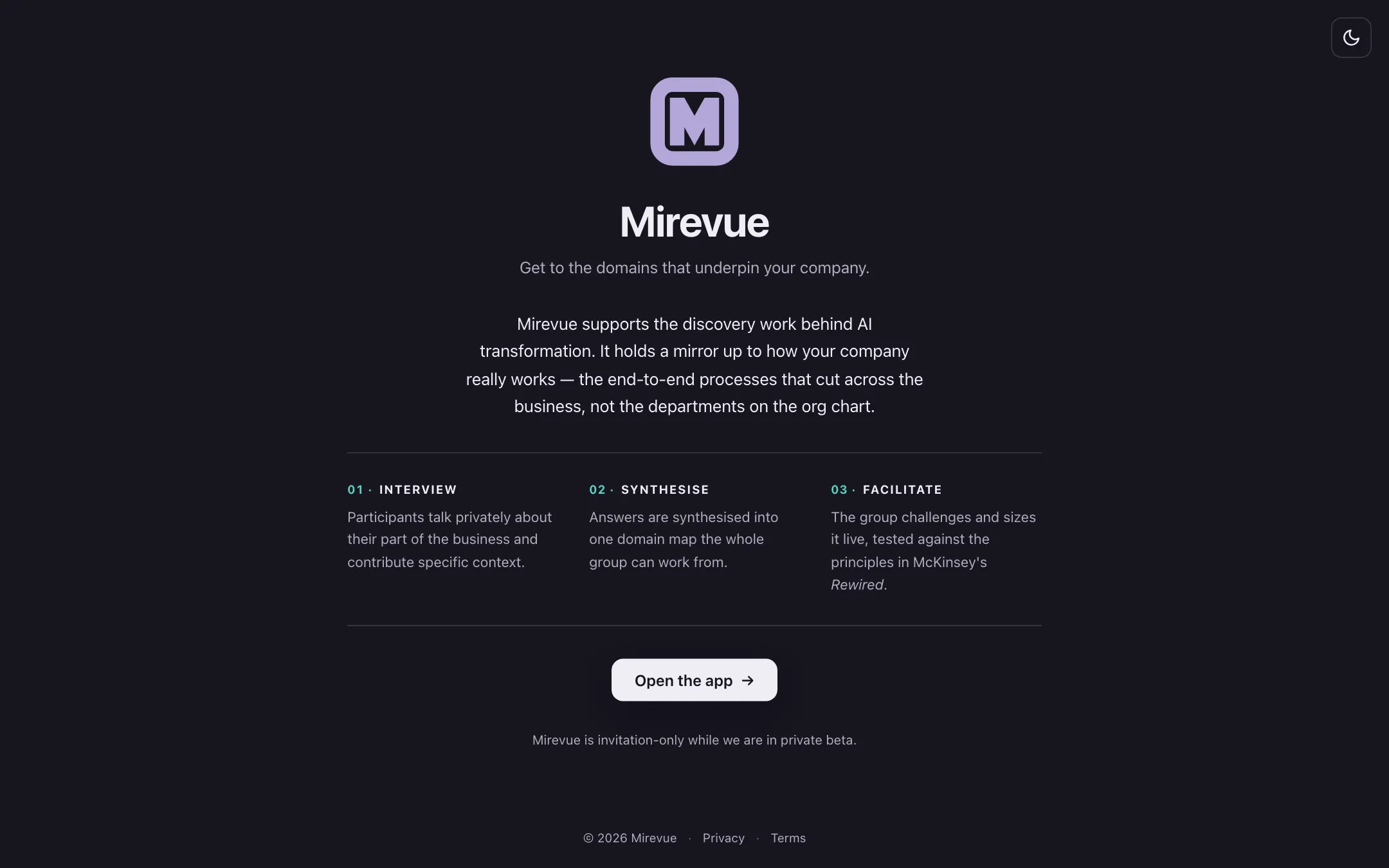Screenshot of the Mirevue website