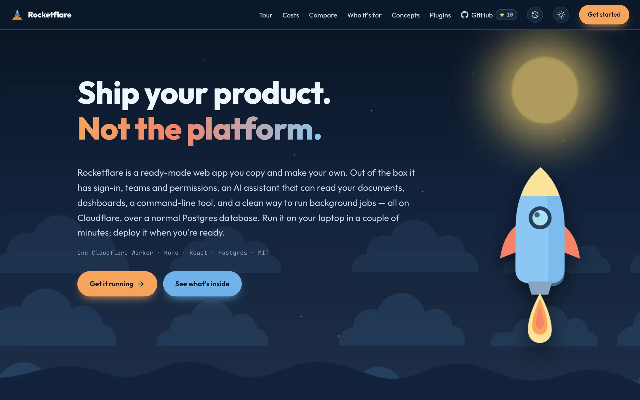 Screenshot of the Rocketflare website
